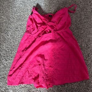 SHEIN Hot Pink Tie-Front Sleep Romper